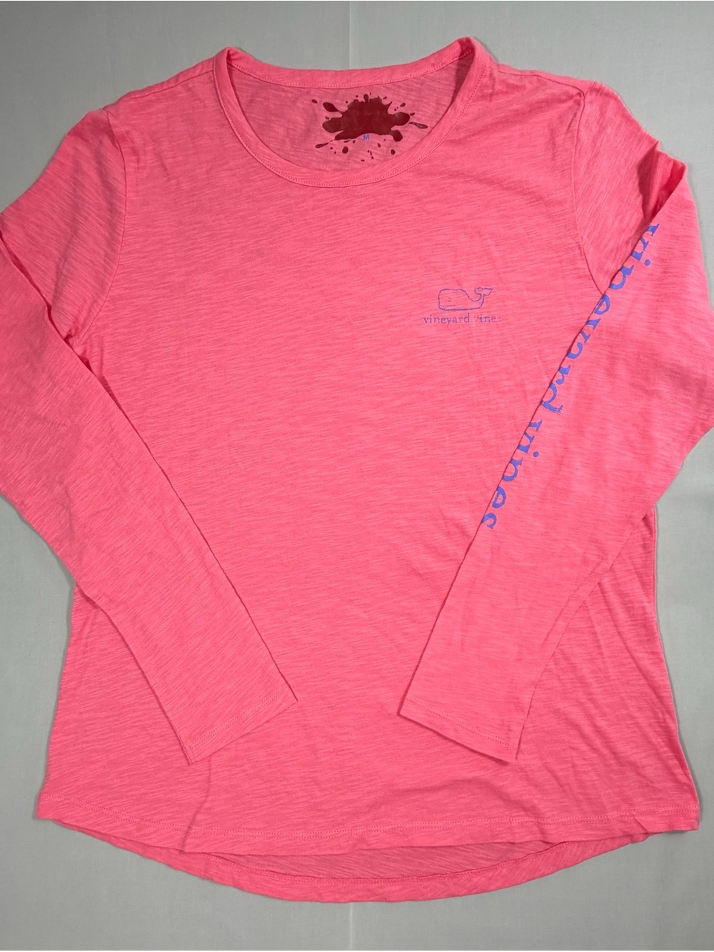 Vineyard Vines Coral Pink Long-Sleeve Tee with Blue Whale Graphic - Picture 2 of 5